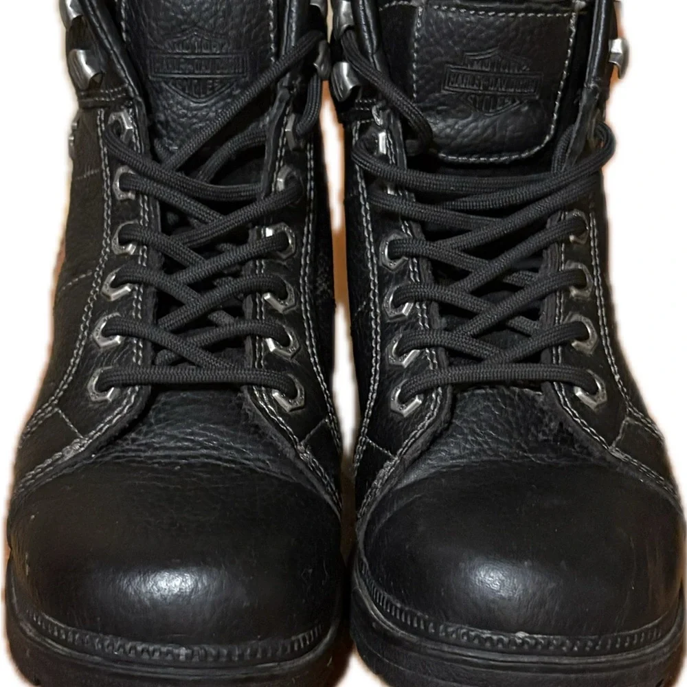 Harley Davidson Black Leather Lace-Up Boots women’s size 6 1/2 - Picture 5 of 6